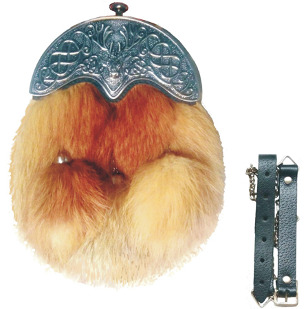 COYOTE FUR SPORRAN:Leather Body-Flap Alike Coyote Head-with Chain Belt Straps